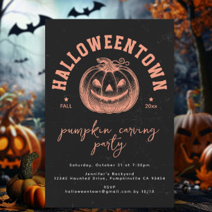 Carte Postale Citrouille moderne Orange Black Halloween Party
