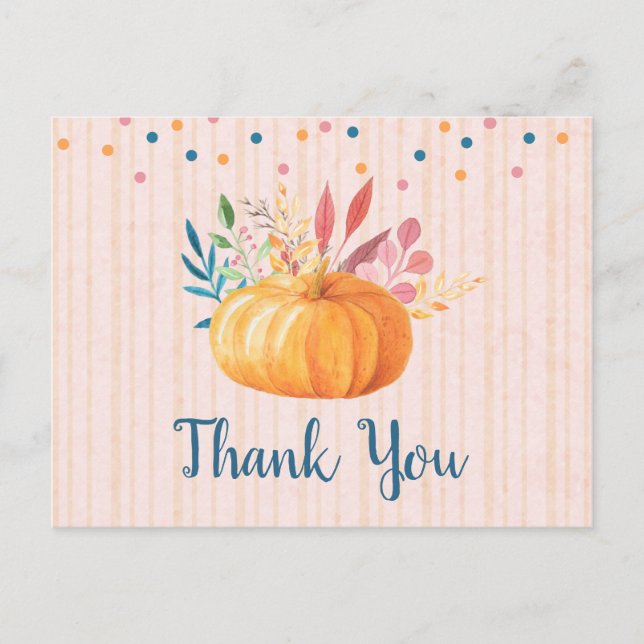 Carte Postale Citrouille orange sur Merci rose et Gold Stripes (Devant)