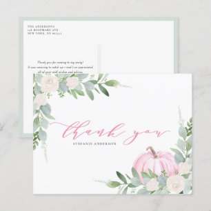 Carte Postale Citrouille rose et verdure Merci d'automne