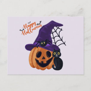 Carte Postale Citrouille sculptée pour un joyeux Halloween avec