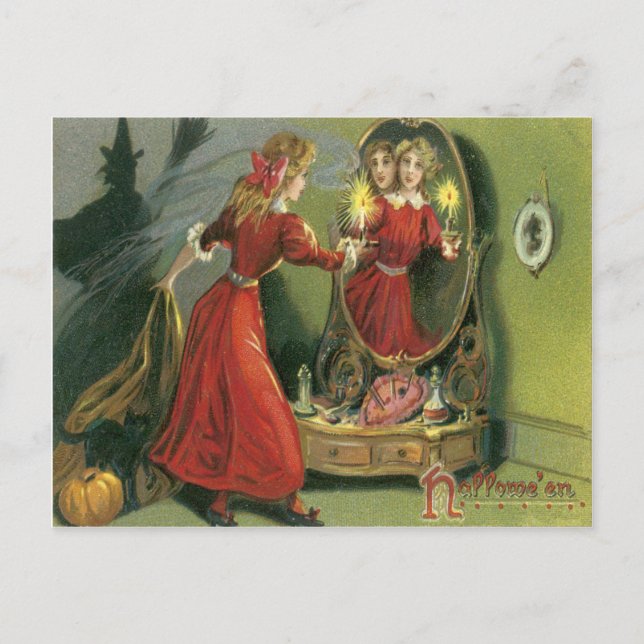 Carte Postale Citrouille Sorcière noir Fantôme de chat (Devant)