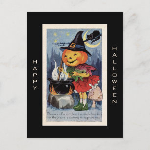 Carte Postale Citrouille vintage sorcière joyeuse Halloween