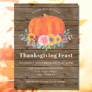 Carte Postale Citrouille Wood Thanksgiving Dîner Invitation