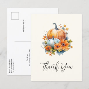 Carte Postale Citrouilles d'automne avec Fleurs et Merci de Foli