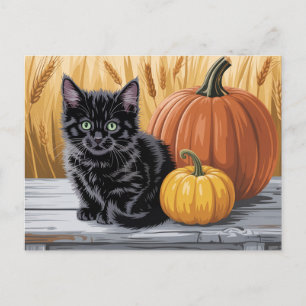 Carte Postale Citrouilles et chat noir modernes tendance pour Ha