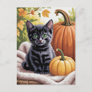 Carte Postale Citrouilles et chat noir modernes tendance pour Ha