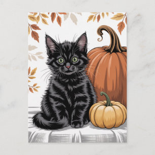 Carte Postale Citrouilles et chat noir modernes tendance pour Ha