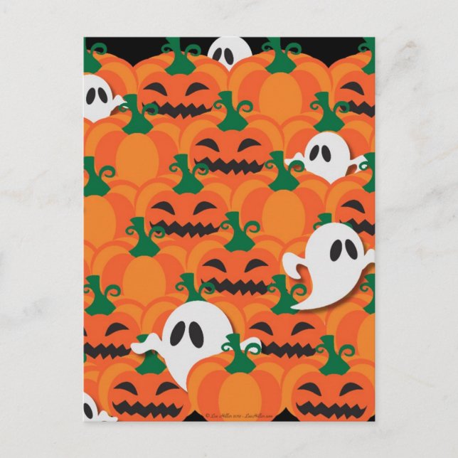 Carte Postale Citrouilles fantomatiques de l'Halloween ensorcelé (Devant)