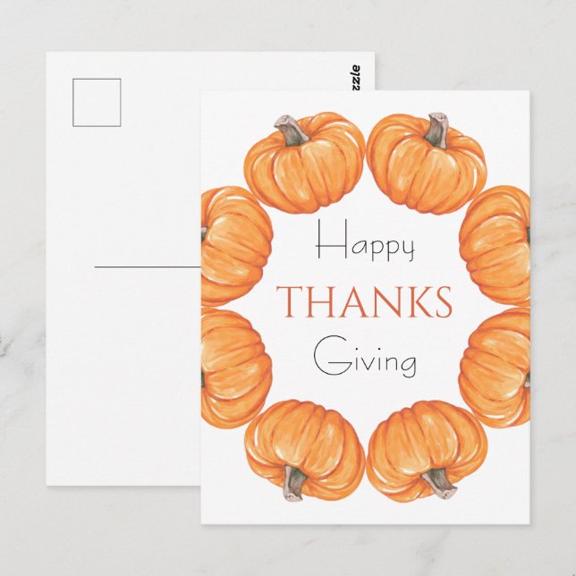 Carte Postale Citrouilles orange aquarelle Bon Thanksgiving (Devant / Derrière)
