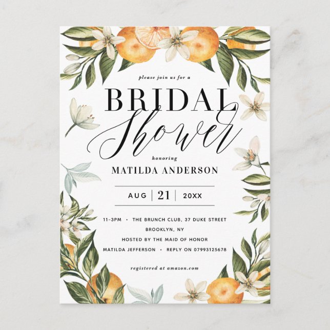 Carte Postale Citrus, oranger + fleur fête de la douche nuptiale (Devant)