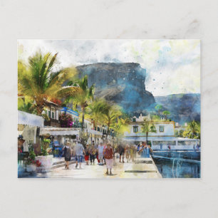 Carte Postale Cityscape Puerto de Morgan at Gran Canaria. Paint.