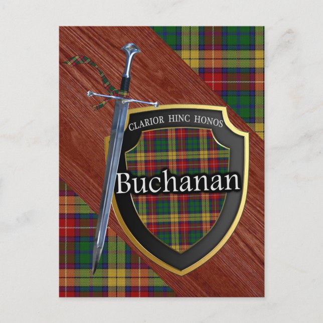 Carte Postale Clan Buchanan Tartan Épée & Bouclier (Devant)