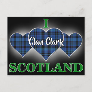 Carte Postale Clan Clark I Love Scotland Tartan Heart