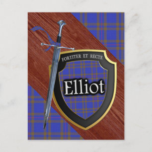 Carte Postale Clan Elliot Tartan Epée & Bouclier