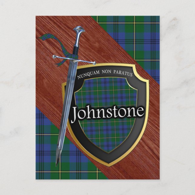 Carte Postale Clan Johnstone Tartan Épée & Bouclier (Devant)