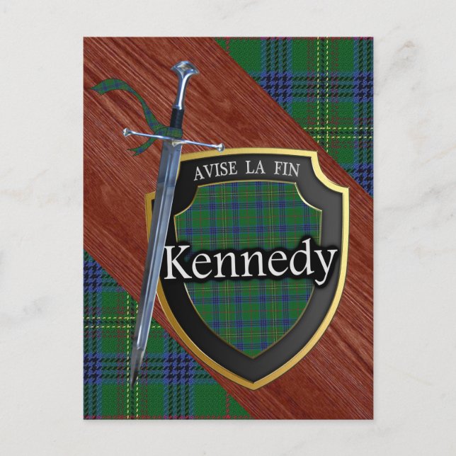 Carte Postale Clan Kennedy Tartan Sword & Shield (Devant)