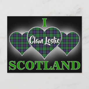 Carte Postale Clan Leslie J'aime Écosse Tartan de Chasse Cœur