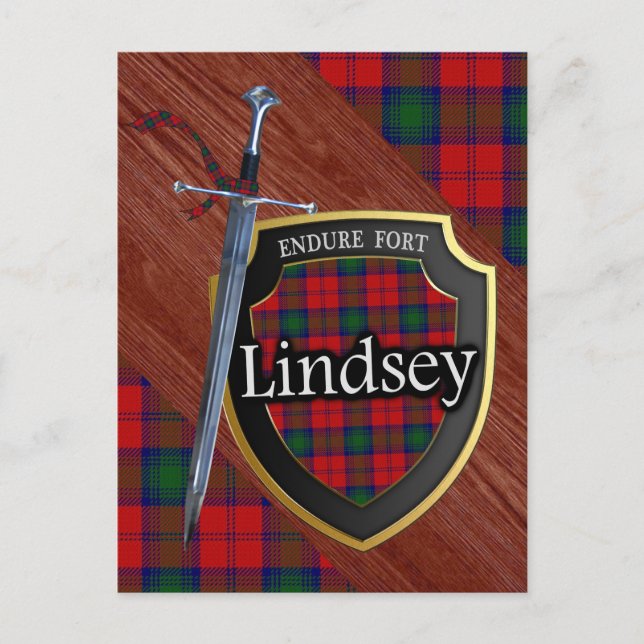 Carte Postale Clan Lindsey Tartan Sword & Shield (Devant)