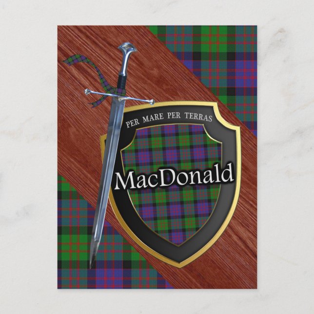 Carte Postale Clan MacDonald Tartan Epée & Bouclier (Devant)