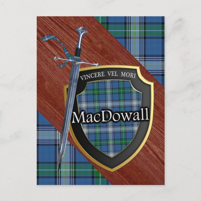 Carte Postale Clan MacDowall Tartan Épée et Bouclier (Devant)