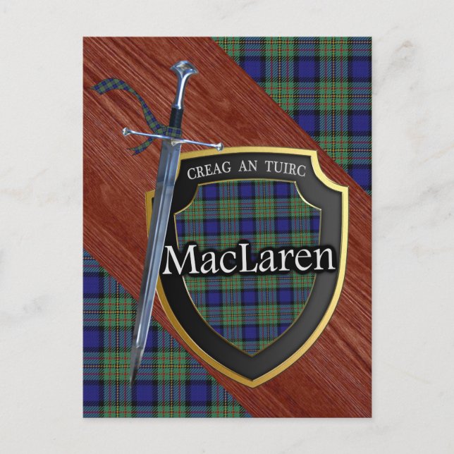 Carte Postale Clan MacLaren Tartan Epée & Bouclier (Devant)