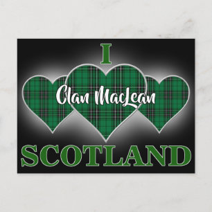 Carte Postale Clan MacLean J'aime l'Écosse Tartan de Chasse Cœur