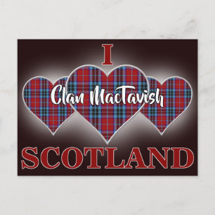 Carte Postale Clan MacTavish J'aime l'Écosse Tartan Cœur