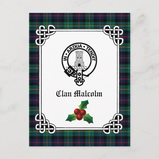 Carte Postale Clan Malcolm Crest Badge & Tartan Holiday (Devant)