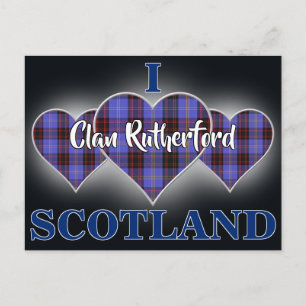 Carte Postale Clan Rutherford I Love Scotland Tartan Heart
