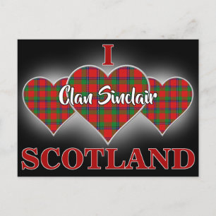 Carte Postale Clan Sinclair I Love Scotland Tartan Heart