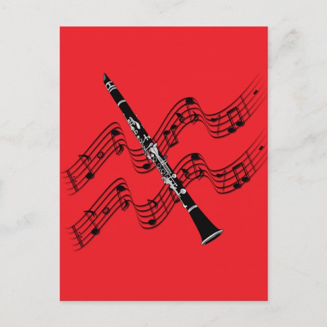 Carte Postale Clarinet sur arrière - plan rouge (Devant)