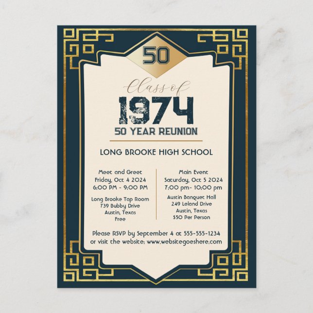 Carte Postale Classe Art Déco de 1974 50 Année Réunion du lycée (Devant)