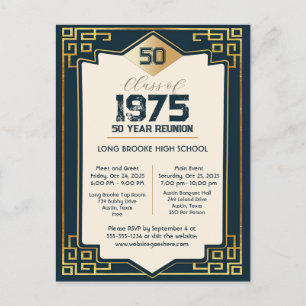 Carte Postale Classe Art Déco de 1975 50 Année Réunion du lycée