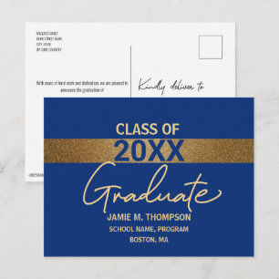 Carte Postale Classe d'or bleu de 2024 faire-part de graduation