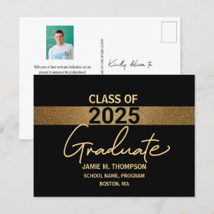 Carte Postale Classe d'or noir de 2025 Graduation Photo