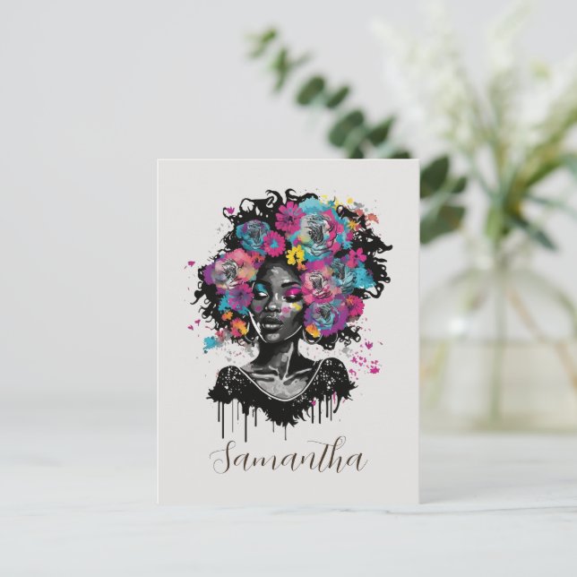 Carte Postale Classe Florale Afro Femme (Debout devant)