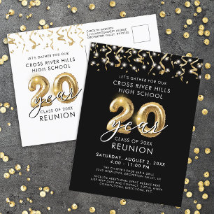 Carte Postale Classe Réunion 20 ans Black Gold Ballons Invitatio