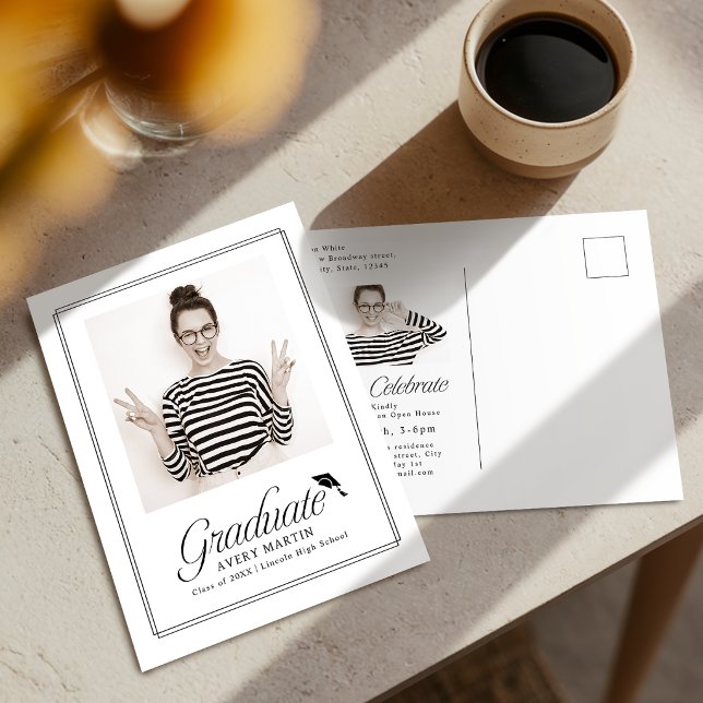 Carte Postale Classic Framed Elegant Script Photo Graduation (Classic Framed Elegant Script Photo Graduation Postcard)