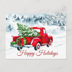 Carte Postale Classic Red Christmas Truck Salutation d'entrepris