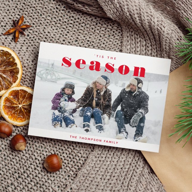 Carte Postale Classic Red Tis the Season Photo Noël (Créateur téléchargé)