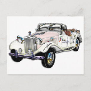 Carte Postale Classic White and Gold MG Convertible