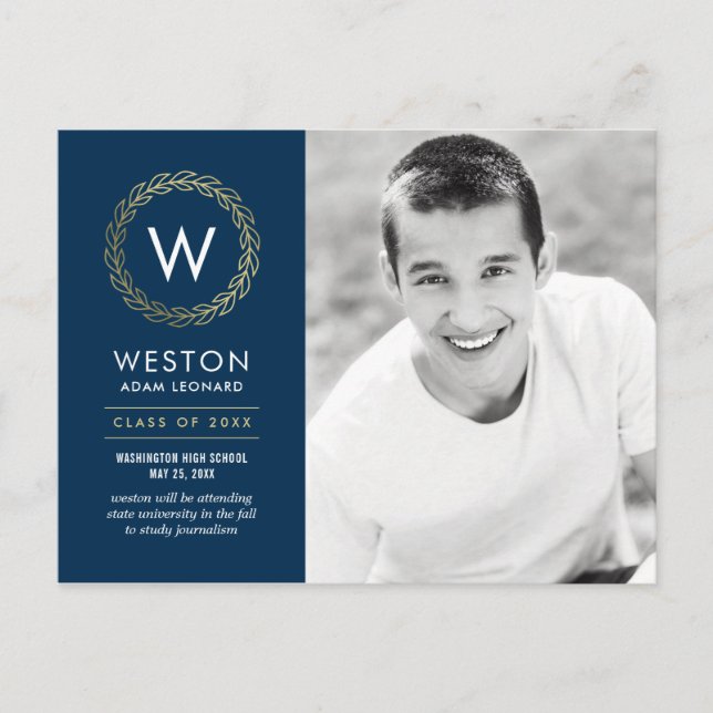 Carte Postale Classic Wreath EDITABLE COULEUR Graduation (Devant)