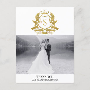 Carte postale classique Mariage en or Crest Merci