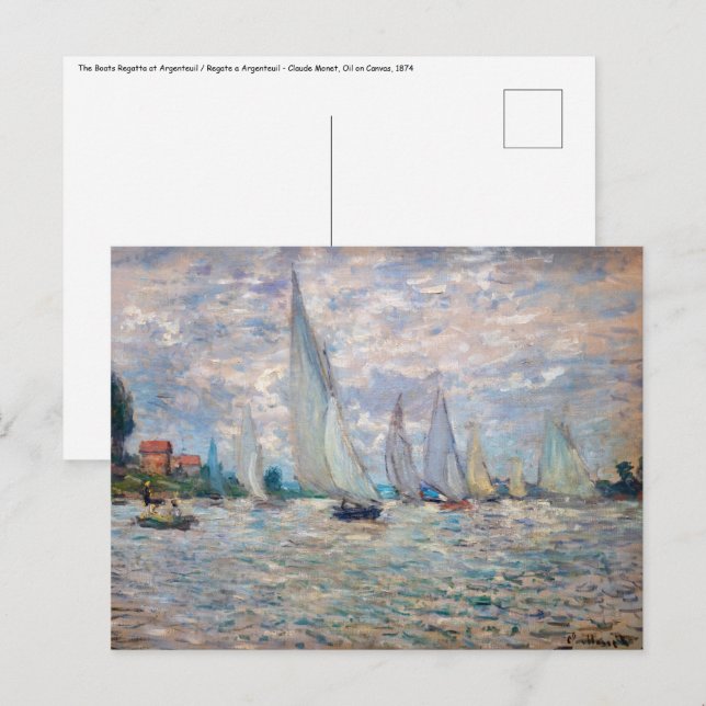 Carte Postale Claude Monet - Bateaux Regatta à Argenteuil (Devant / Derrière)