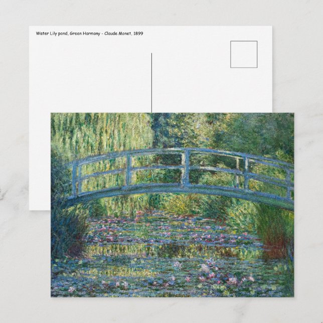 Carte Postale Claude Monet - Eau Lily étang, Harmonie verte (Devant / Derrière)