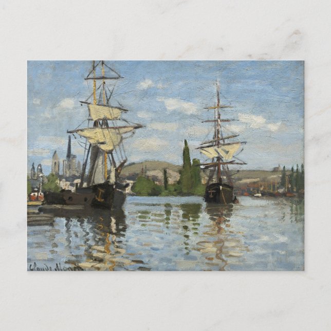 Carte Postale Claude Monet Ships on the Seine River Travel Art (Devant)
