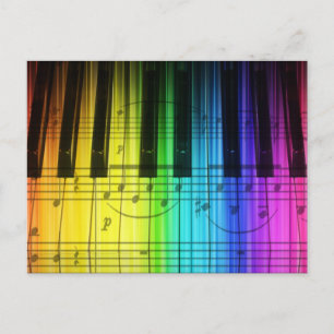 Carte Postale Clavier et notes Rainbow Piano