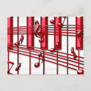 CARTE POSTALE CLAVIER ROUGE PIANO