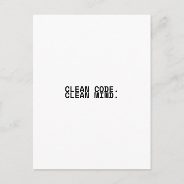 Carte Postale Clean Code Clean Mind Minimalist Technical  (Devant)