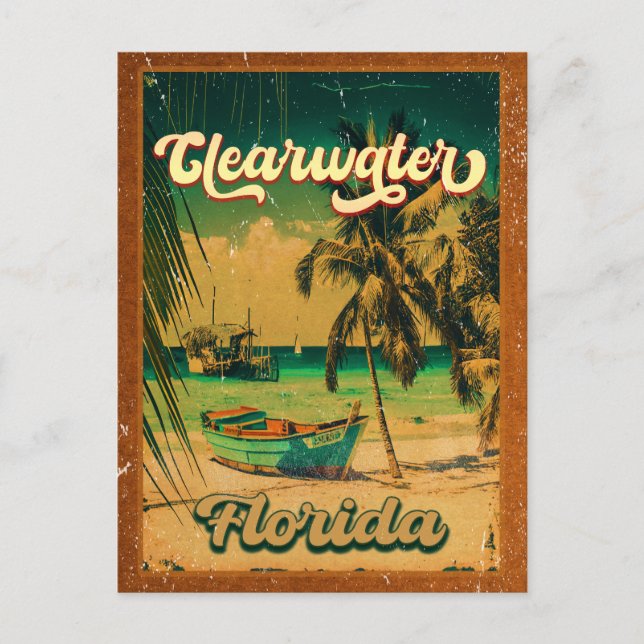 Carte Postale Clearwater Beach Floride Palm Tree Souvenirs 60s (Devant)